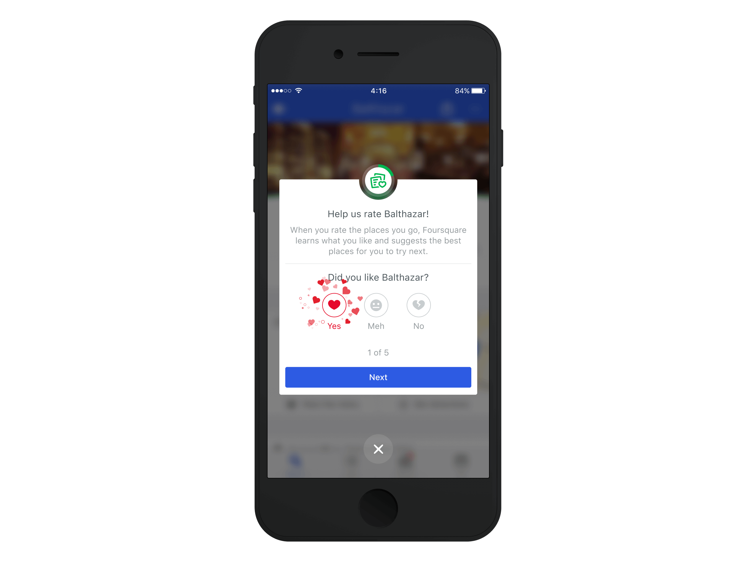 screenshot of Foursquare City Guide Opinionator feature