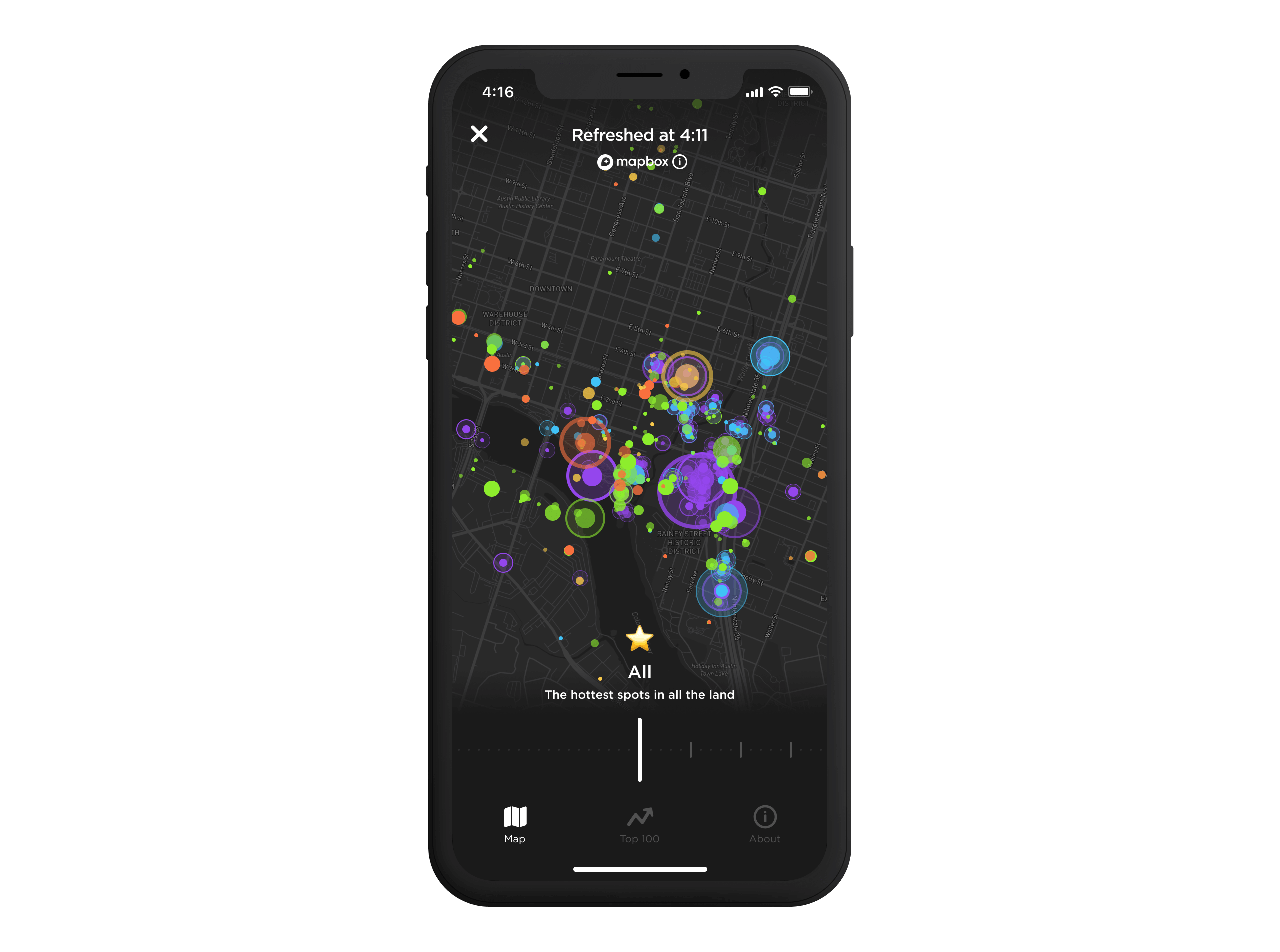 screenshot of Foursquare Labs Hypertrending app